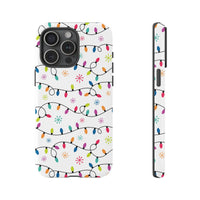 iPhone Tough Phone Case, Christmas Lights Phone Case, String Lights Pattern Phone Cover, Winter Snowflakes Holiday Phone Case