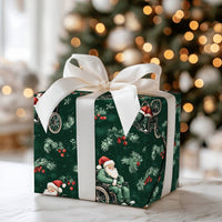 Dark Green Christmas Gift Wrap, Wheelchair Santa Claus Wrapping Paper, Inclusive Holiday Wrapping Paper, Pine Holly Xmas Gift Wrap