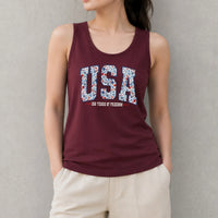 Patriotic USA Floral Tank Top | 250 Years of Freedom Red White and Blue Botanical Print | Soft Lightweight Breathable Fabric | 4th of July Independence Day Summer Outfit Gift