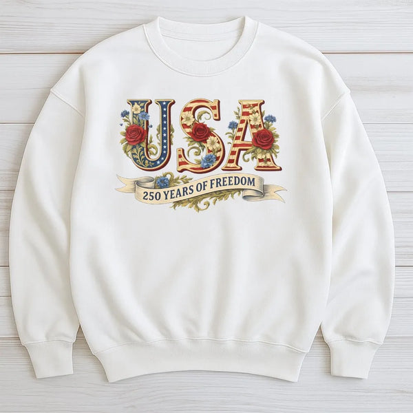 USA 250 Years of Freedom T-Shirt | Vintage Floral American Flag Design | Premium Cotton Tee | Patriotic Gift for Fourth of July 2026