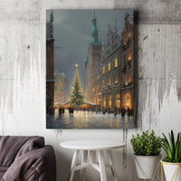 Snowy Old Town Square Canvas, European Christmas Market Canvas Art, Festive Winter Cityscape Wall Art, Christmas Market Canvas, Holiday Present