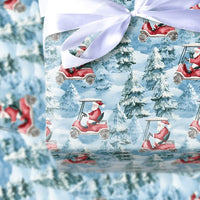 Golf Cart Santa Gift Wrap, Golf Santa Christmas Wrapping Paper, Humorous Golfer Holiday Wrapping Paper, Winter Golf Fan Present Wrapping Paper