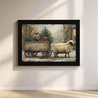 Farmhouse Christmas Wall Art, Winter Sheep Canvas Print, Rustic Holiday Sheep Poster, Country Farm Animal Digital Download Decor Art