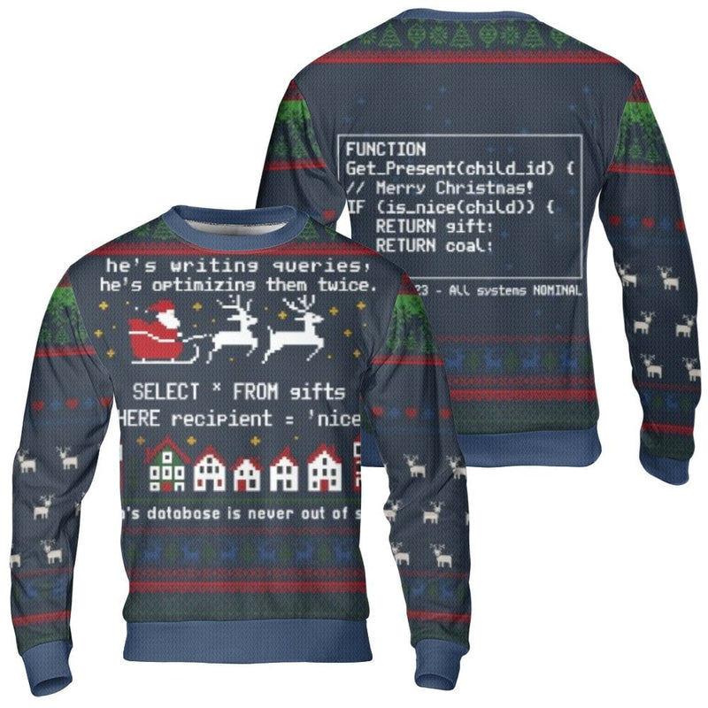 SQL Code Holiday Sweater, Programmer Ugly Christmas Sweater, Humorous Developer Ugly Sweater, Computer Science Tech Xmas Crewneck Sweatshirt