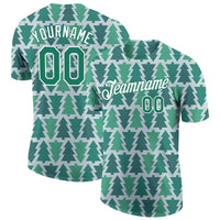 Xmas Holiday Pattern Shirt, Christmas Tree Performance T-Shirt, Custom Christmas Sports Tee, Personalized Name and Number Athletic Shirt