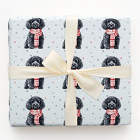 Festive Winter Puppy Gift Wrap, Black Poodle Christmas Wrapping Paper, Holiday Dog Lover Wrapping Paper