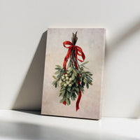 Vintage Holiday Botanical Canvas Wall Art, Mistletoe Canvas Print, Festive Christmas Canvas Art, Winter Botanical Wall Decor Present