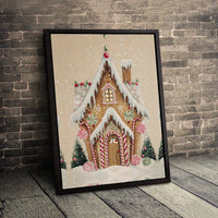 Candy Cane Holiday Print, Gingerbread House Christmas Wall Art Digital Download, Printable Festive Canvas Poster, Adorable Xmas Home Decor