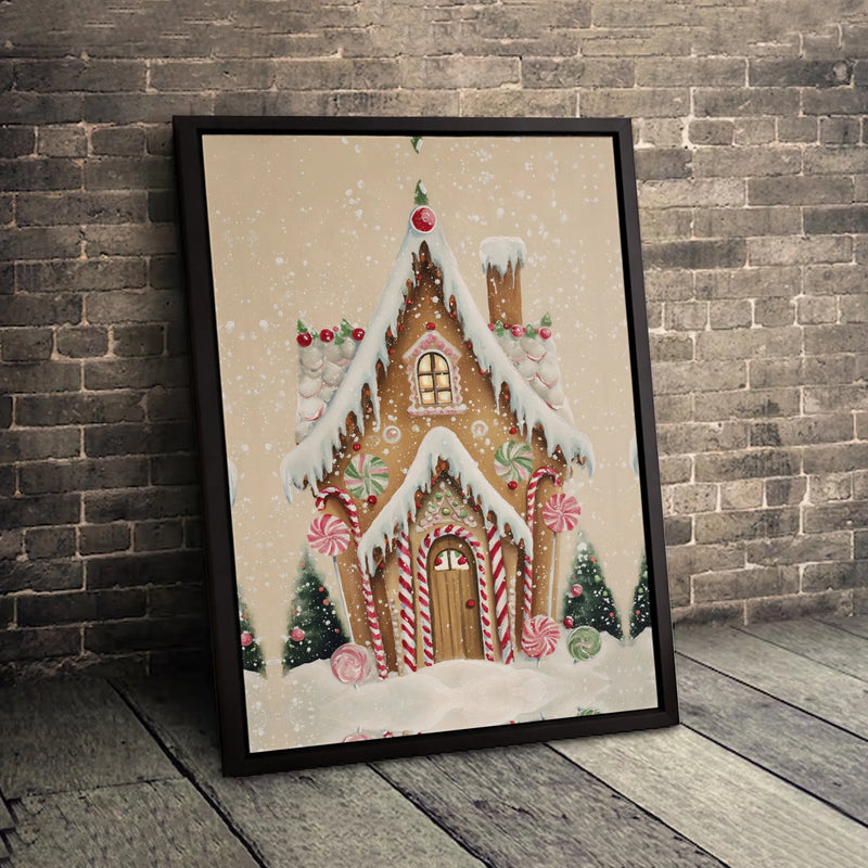 Candy Cane Holiday Print, Gingerbread House Christmas Wall Art Digital Download, Printable Festive Canvas Poster, Adorable Xmas Home Decor