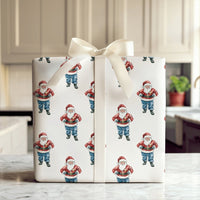 JB Buckle Christmas Gift Wrap, Watercolor Santa in Jeans Wrapping Paper, Humorous Blue Jeans Santa Holiday Wrapping Paper, Xmas Gift Wrap