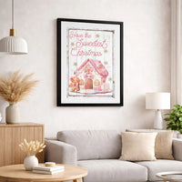 Pastel Christmas Wall Art, Pink Gingerbread House Canvas Print, Sweet Holiday Canvas Decor, Whimsical Xmas Wall Hanging