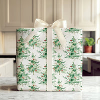 Evergreen Pine Tree Gift Wrap, Watercolor Christmas Tree Wrapping Paper, Minimalist Holiday Tree Paper Roll, Winter Xmas Wrapping Paper