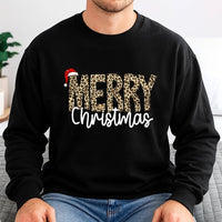 Leopard Print Christmas Sweatshirt, Merry Christmas Sweatshirt, Festive Holiday Sweatshirt, Adorable Xmas Crewneck, Comfy Winter Sweater Present