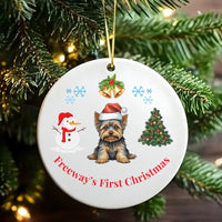 Yorkie Puppy Ceramic Ornament, Yorkshire Terrier Christmas Ornament, Dog First Christmas Tree Ornament, Pet Lover Holiday Keepsake Present