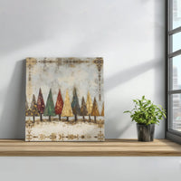 Abstract Winter Forest Canvas Print, Rustic Christmas Trees Square Wall Art, Gold Leaf Holiday Poster, Farmhouse Decor Digital Download