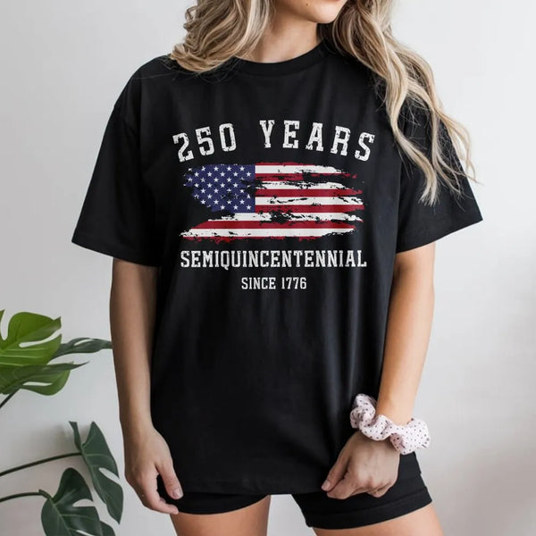 250 Years Semiquincentennial T-Shirt | Vintage Distressed USA Flag Graphic | 100% Cotton Premium Tee | Patriotic 1776 US Anniversary Gift