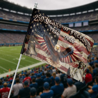 250 Years of Freedom House Flag | Eagle Liberty Bell Statue of Liberty Art | Premium Weather-Resistant Polyester | Patriotic Gift for History Lovers