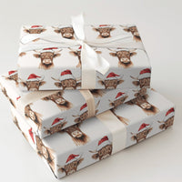 Santa Hat Animal Gift Wrap, Highland Cow Christmas Wrapping Paper, Rustic Cow Wrapping Paper Roll, Holiday Wrapping Paper, Xmas Gift Wrap