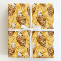 Gold Wildlife Bird Gift Wrap, American Bald Eagle Wrapping Paper, Patriotic Nature Present Wrap, Animal Lover Christmas Wrapping Paper