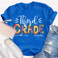 Personalized Grade And Name Colorful Printed Teacher Back To School T-Shirt