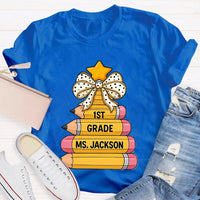 Custom Holiday Teacher T-Shirt, Personalized Christmas Tree Grade Shirt, Festive School Season Graphic Tee, Winter Educator Present