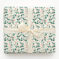 Traditional Christmas Gift Wrap, Watercolor Holly Berries Wrapping Paper, Botanical Winter Holiday Wrapping Paper, Festive Gift Wrap Roll