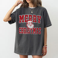 Distressed Retro Santa Claus Graphic Tee, Merry Christmas Santa T-Shirt, Vintage Xmas Holiday Party Shirt, Festive Winter Top