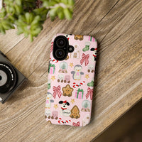 Kawaii Gingerbread Penguin Phone Case, Pink Christmas iPhone Case, Candy Cane iPhone Tough Case, Adorable Pastel Holiday Present Cover