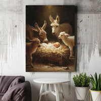 Baby Jesus with Animals Christmas Canvas, Nativity Scene Canvas Wall Art, Holy Nativity Canvas Print, Religious Winter Holiday Wall Decor