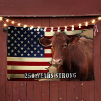250 Years Strong Cow American Flag | Patriotic Farmhouse Decor | Double-Sided Polyester House Flag | Gift for Farm Lovers