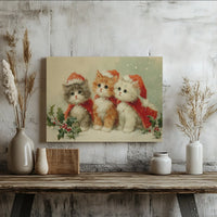 Vintage Holiday Cat Canvas Print, Christmas Kittens Canvas Wall Art, Festive Santa Cats Canvas Artwork, Holiday Cat Art Digital Download