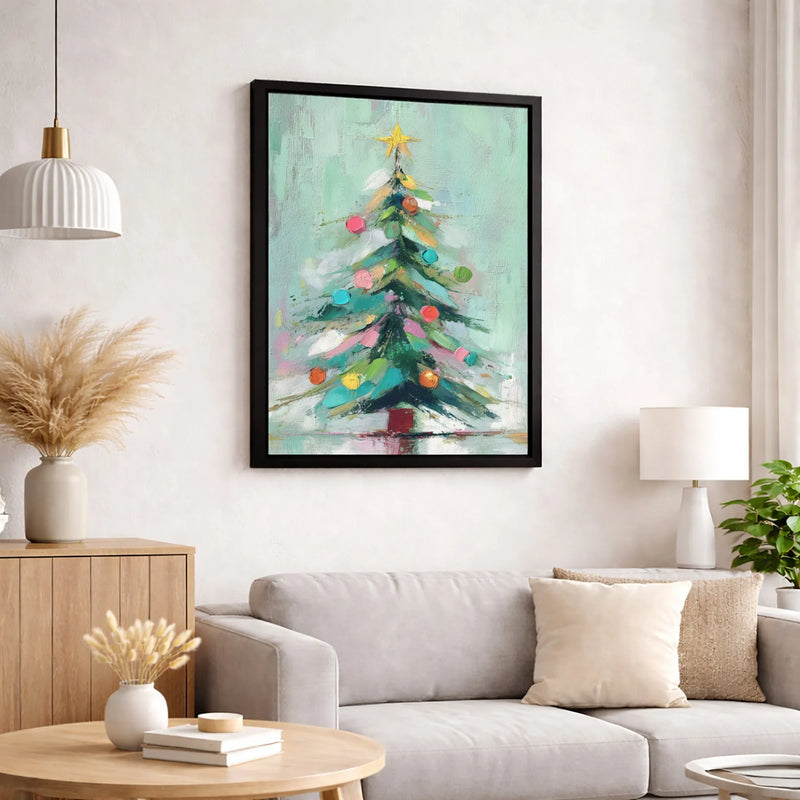 Painterly Xmas Canvas Print, Abstract Christmas Tree Canvas Art, Modern Holiday Tree Wall Art, Festive Winter Tree Canvas Decor, Xmas Present