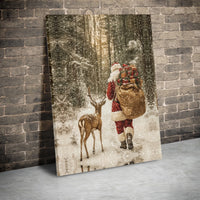Snowy Forest Christmas Canvas Print, Santa Claus and Reindeer Canvas Wall Art, Winter Holiday Wall Art, Festive Seasonal Canvas Decor