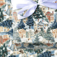Watercolor Winter Town Gift Wrap, Snowy Village Christmas Wrapping Paper, Comfy Christmas Village Present Paper, Holiday Wrapping Paper