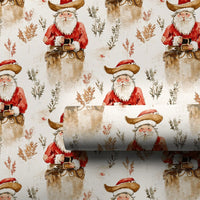 Western Christmas Holiday Gift Wrap, Cowboy Santa Gift Wrapping Paper, Rustic Country Santa Wrapping Paper, Botanical Xmas Gift Wrap Roll
