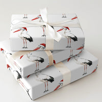Santa Hat Bird Holiday Gift Wrap, Christmas Stork Wrapping Paper, Watercolor Winter Animal Wrapping Paper, Festive Whimsical Wrapping Paper