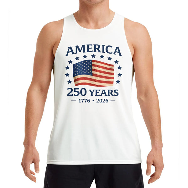 America 250 Years Tank Top | Vintage USA 250th Anniversary Flag | Distressed 1776-2026 Graphic | Soft Breathable Fabric | Patriotic Gift for Men & Women