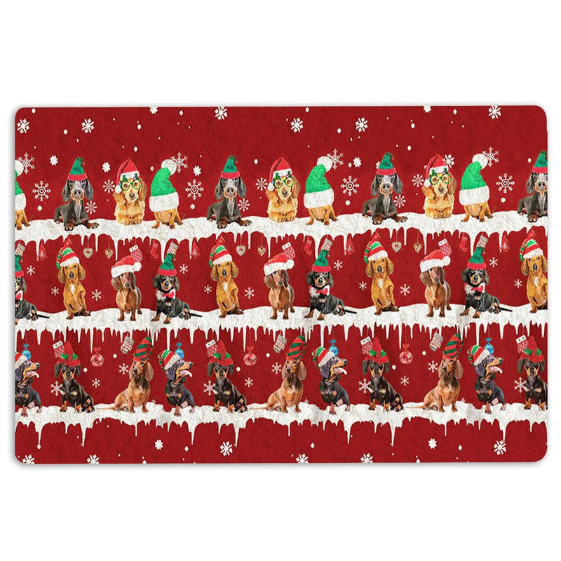 Dachshund Welcome Mat, Dachshund Christmas Doormat, Snowflake Dachshund Floor Mat, Weiner Dog Holiday Entrance Rug, Dog Lover Winter Present