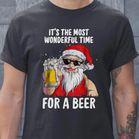 Humorous Santa Drinking Shirt, Most Wonderful Time for a Beer Christmas T-Shirt, Retro Ugly Xmas Holiday Graphic Tee, Beer Lover Present