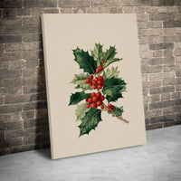 Botanical Holly Wall Art, Holly Berries Canvas Print, Vintage Holiday Plant Canvas, Christmas Botanical Print, Printable Digital Download