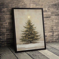 Winter Holiday Scene Wall Art, Vintage Christmas Tree Digital Wall Art, Rustic Farmhouse Canvas Wall Art, Xmas Printable Digital Download