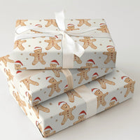Adorable Christmas Cookie Gift Wrap, Watercolor Santa Hat Gingerbread Wrapping Paper, Holiday Snowflake Wrapping Paper, Winter Gift Wrap Roll