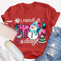 Winter Holiday Graphic Tee, Snow Day Snowman Christmas Tree T-Shirt, Adorable Snowman Tree Shirt, Humorous Winter Season Tee, Christmas Snow Present