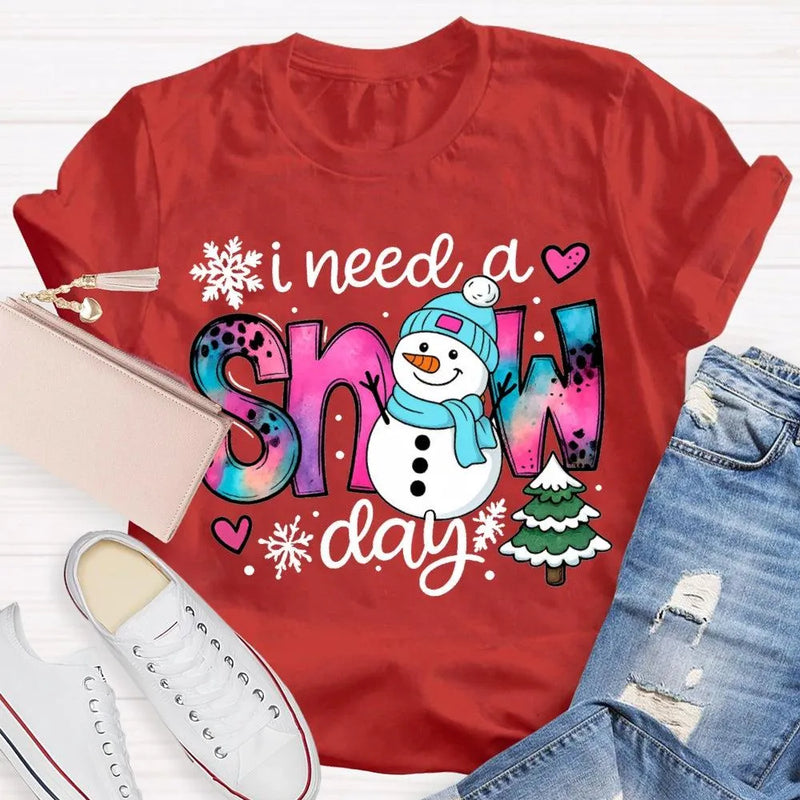 Winter Holiday Graphic Tee, Snow Day Snowman Christmas Tree T-Shirt, Adorable Snowman Tree Shirt, Humorous Winter Season Tee, Christmas Snow Present