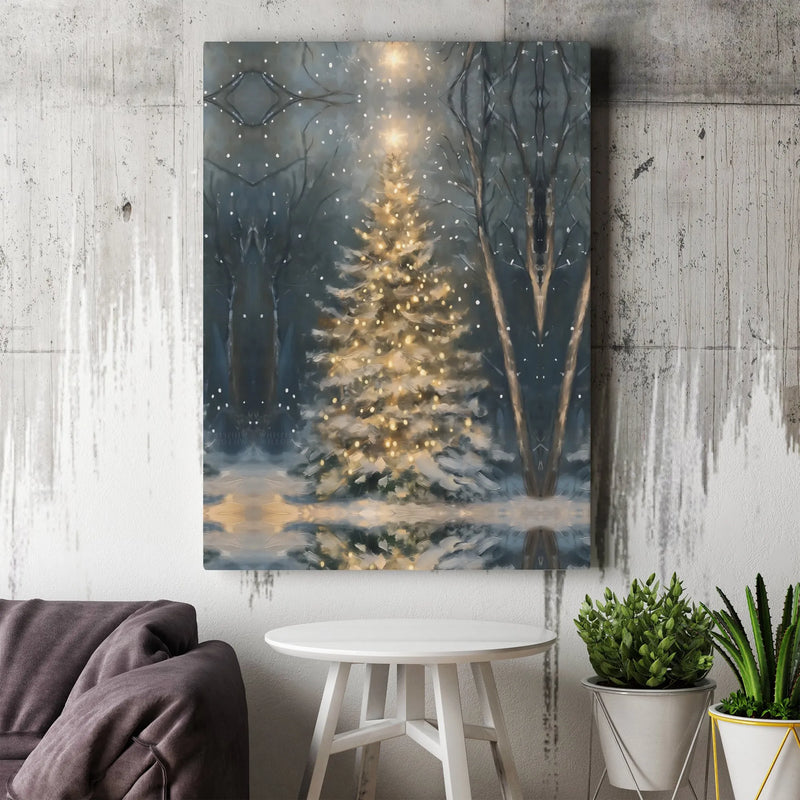 Winter Forest Christmas Wall Decor, Snowy Christmas Tree Canvas Art, Pine Tree Landscape Print, Christmas Art Digital Download