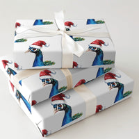 Watercolor Santa Hat Bird Gift Wrap Roll, Peacock Christmas Wrapping Paper, Elegant Holiday Wrapping Paper, Festive Winter Bird Gift Wrap