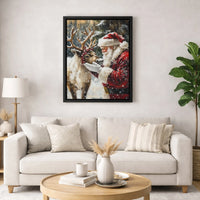 Winter Forest Canvas Wall Art, Santa Claus Reindeer Canvas Print, Festive Christmas Canvas Decor, Holiday Wall Hanging, Winter Xmas Present