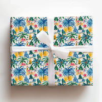 Tropical Palm Tree Gift Wrap, Coastal Christmas Village Wrapping Paper, Seaside Lighthouse Holiday Gift Wrapping Paper, Beach Present Wrap