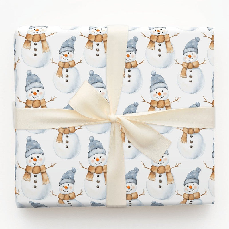 Adorable Winter Holiday Gift Wrap, Watercolor Snowman Wrapping Paper, Festive Snowmen Christmas Wrapping Paper, Comfy Seasonal Gift Wrap Roll