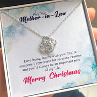 Cubic Zirconia Pendant Necklace, Mother-in-Law Love Knot Necklace, 14k White Gold Finish Jewelry, Meaningful Christmas Present